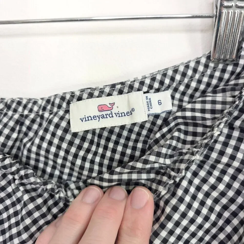 Vineyard Vines Gingham Black & White One Shoulder Bow Top Size 6, Preppy,Coastal